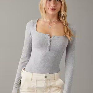 American Eagle Long-Sleeve Scoop Henley Bodysuit